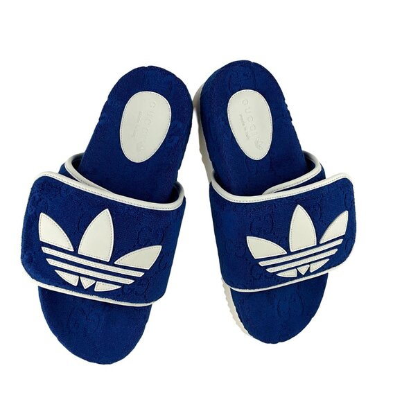 Gucci x Adidas Men's GG Platform Sandal Blue Cotton Sponge Sz 8 - Picture 1 of 9